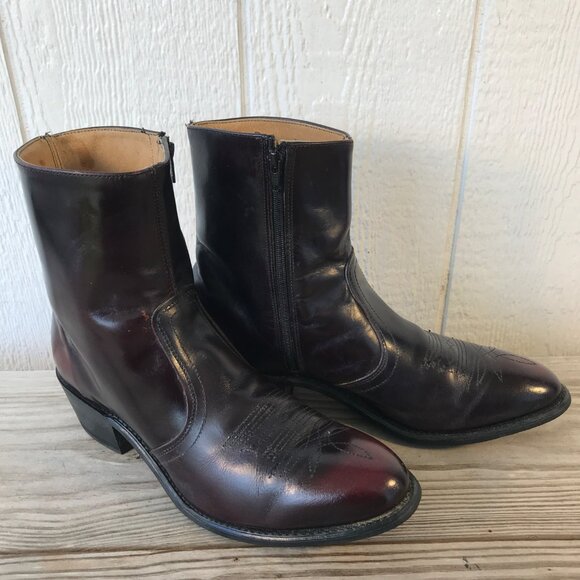 Vintage Mason Mens Black Cherry Leather Side Zip Ankle Boots 11 D 1198 USA - Picture 1 of 8
